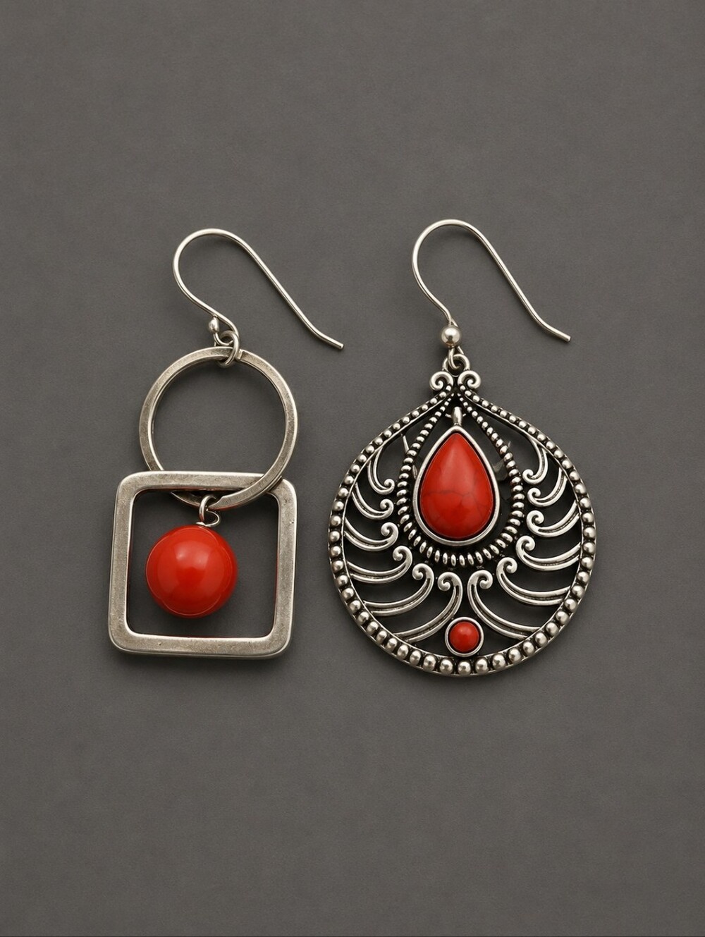 Mismatched Geometric Dangle Hook Whimsical Earrings
